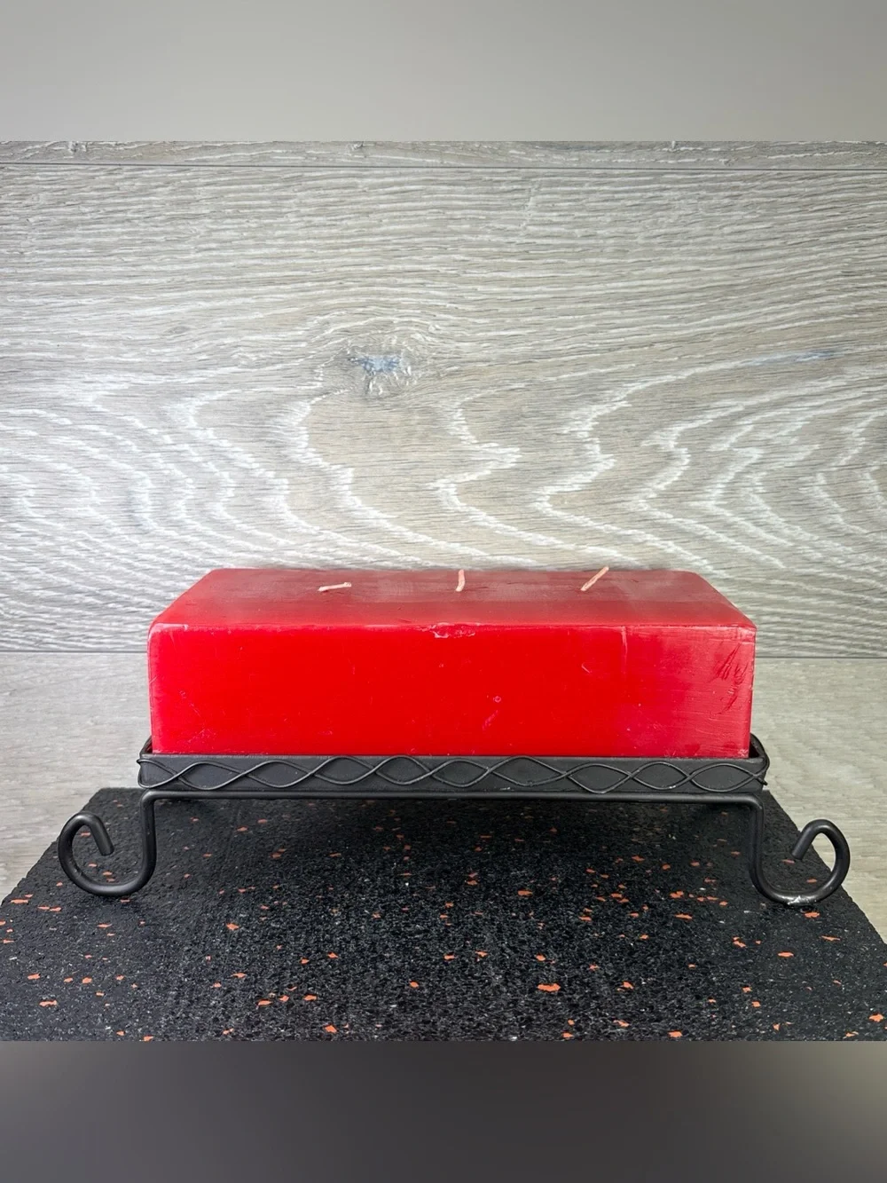 Vintage 3 Wick Red Cranberry Candle Block With Iron Tray Stand